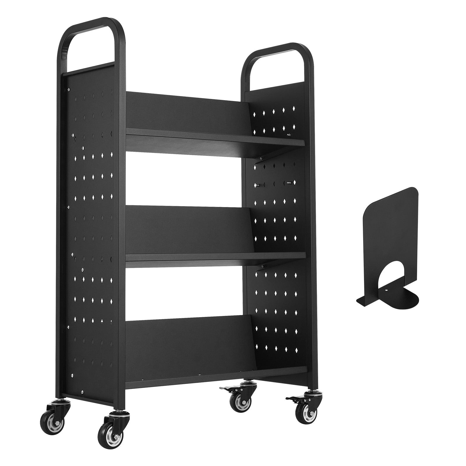 3-tier Rolling Book Cart With V-shaped Shelves In Black_voghion.com